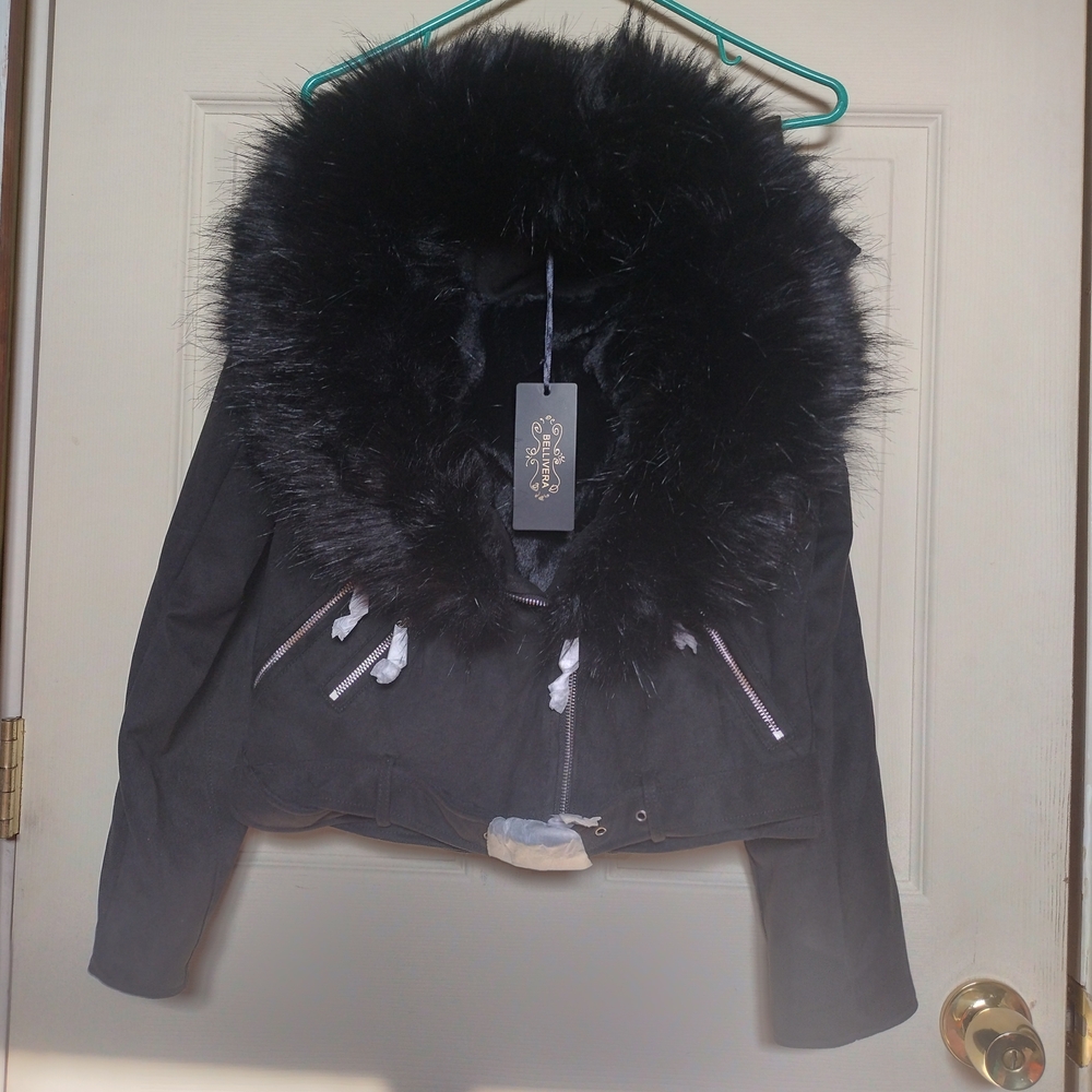 Chic Black Faux Fur/Suede Bellivera Women's Coat
